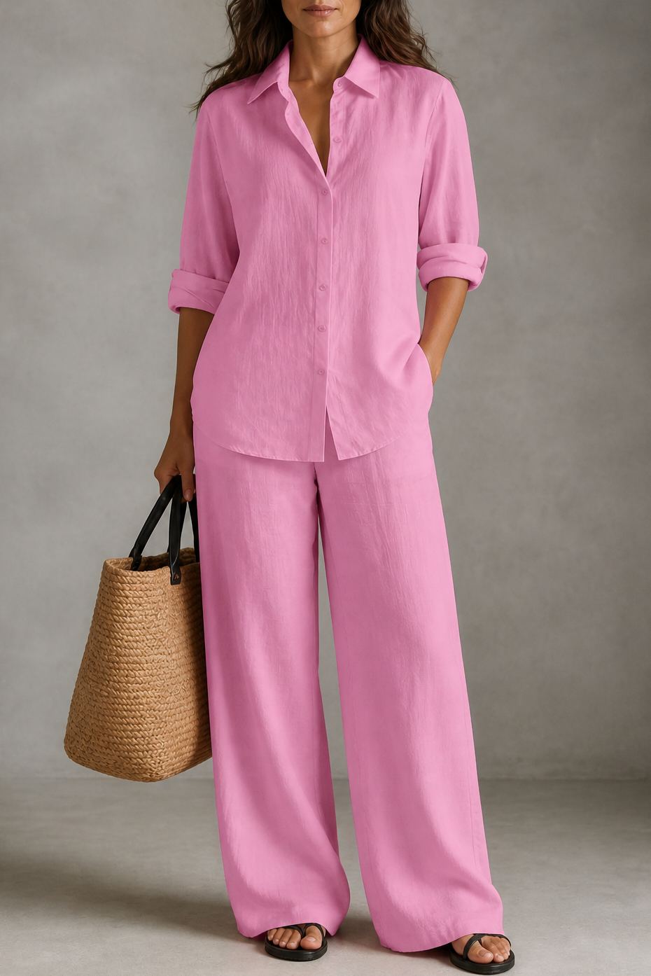Elegant Wide-Leg Trousers and Shirt Two-Piece Set