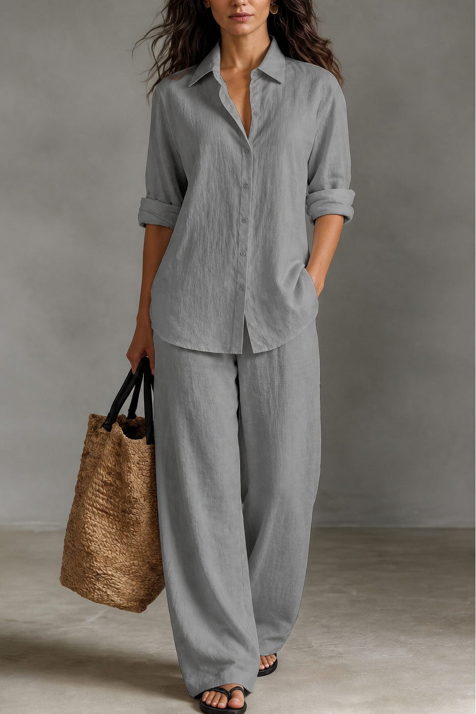 Elegant Wide-Leg Trousers and Shirt Two-Piece Set
