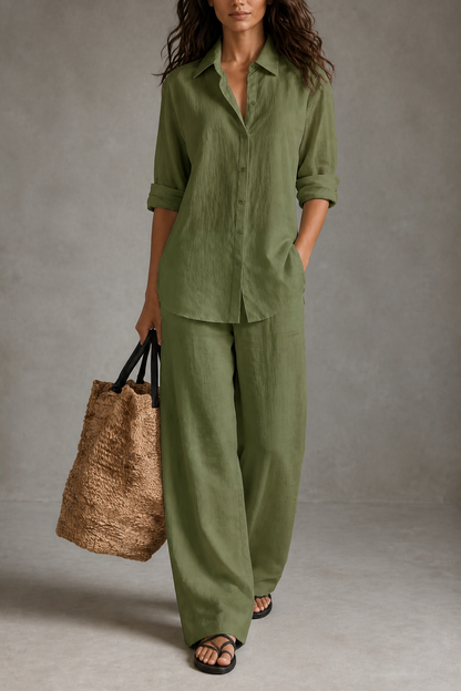 Elegant Wide-Leg Trousers and Shirt Two-Piece Set