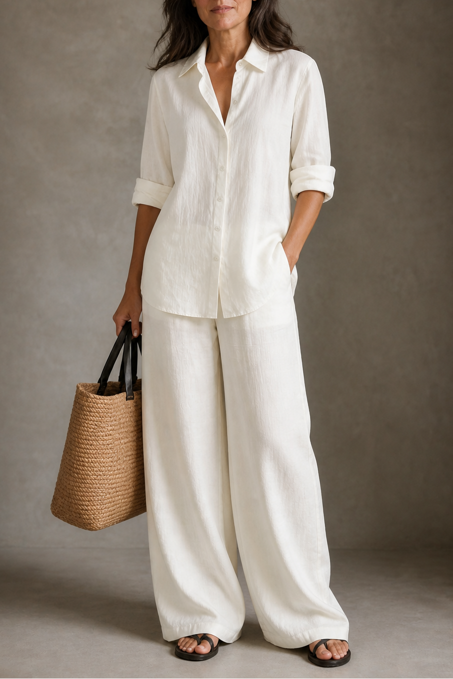 Elegant Wide-Leg Trousers and Shirt Two-Piece Set