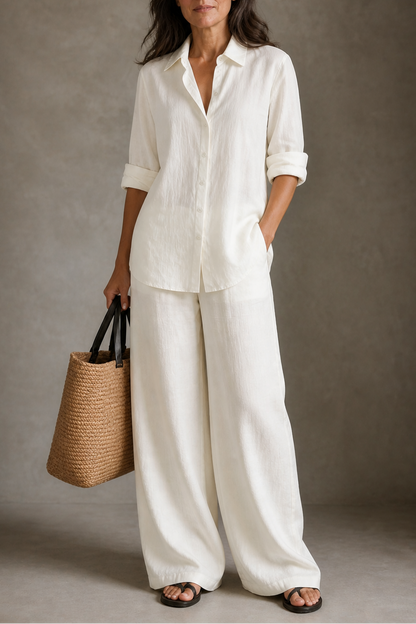 Elegant Wide-Leg Trousers and Shirt Two-Piece Set