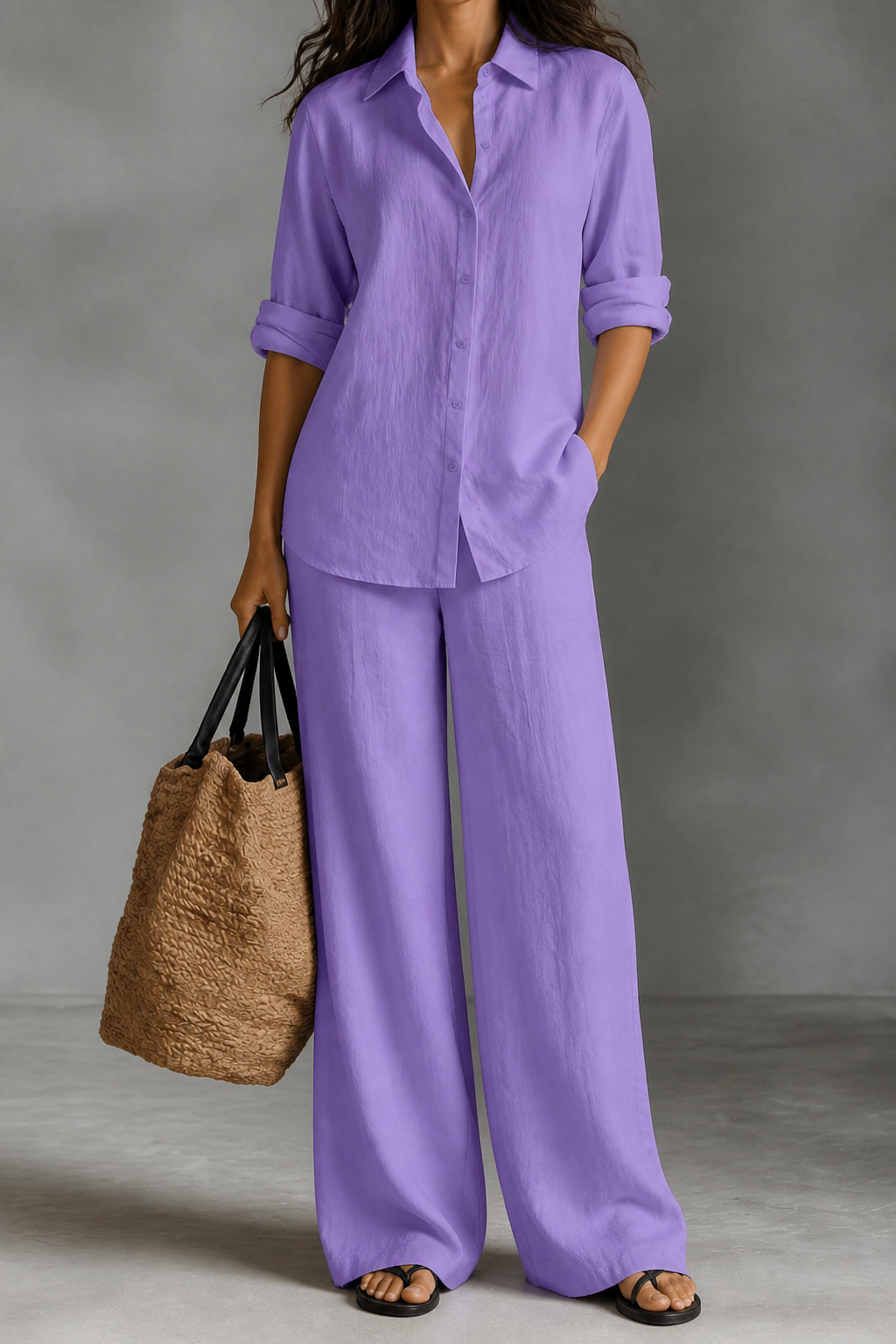 Elegant Wide-Leg Trousers and Shirt Two-Piece Set