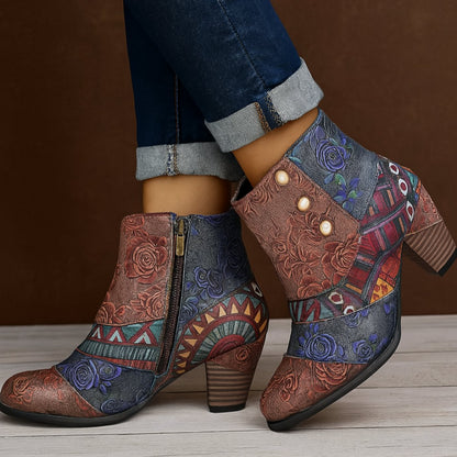 Niamh | Women's Bohemian Floral-Embossed Ankle Boots
