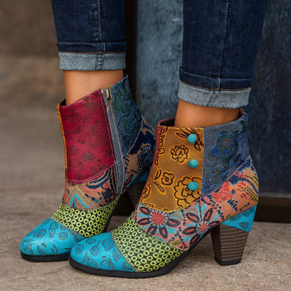 Niamh | Women's Bohemian Floral-Embossed Ankle Boots