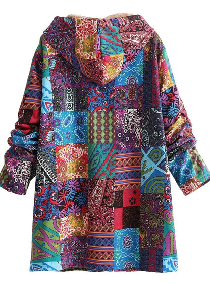 Rosie | Women's Boho Patchwork Print Fleece-Lined Hooded Jacket for Winter