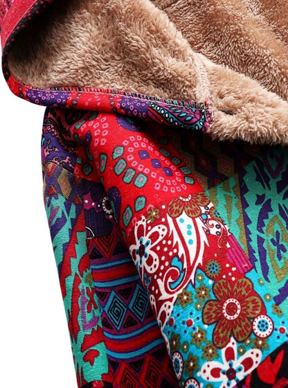 Rosie | Women's Boho Patchwork Print Fleece-Lined Hooded Jacket for Winter
