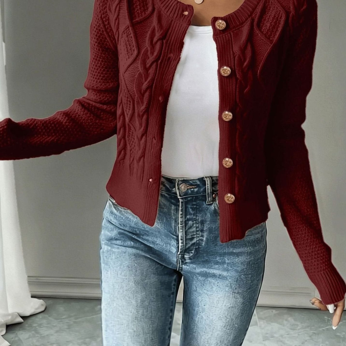 Katie | Women's Cable-Knit Cropped Cardigan for Winter