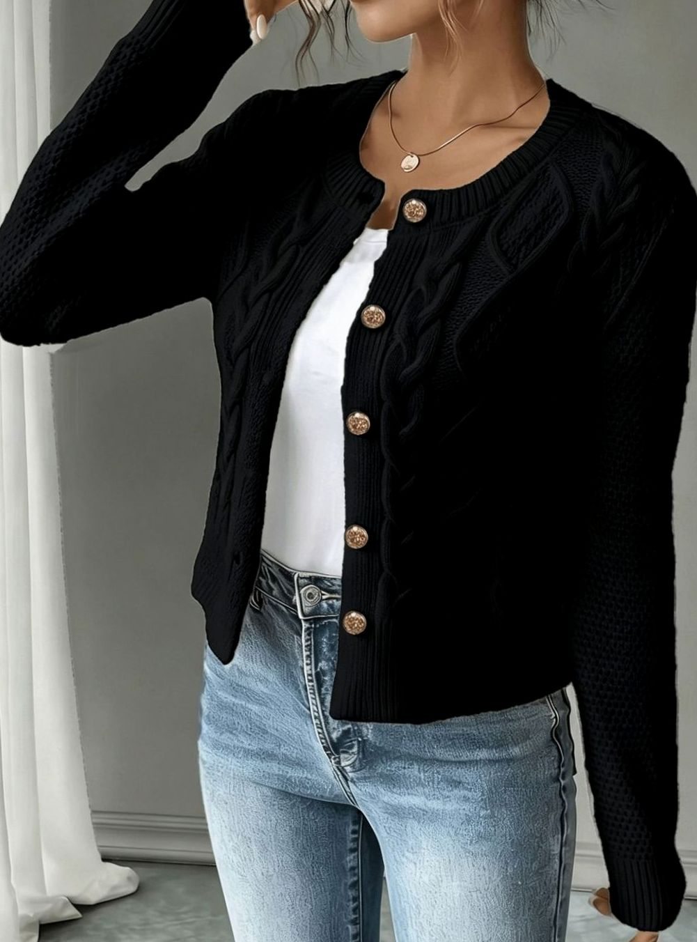 Katie | Women's Cable-Knit Cropped Cardigan for Winter