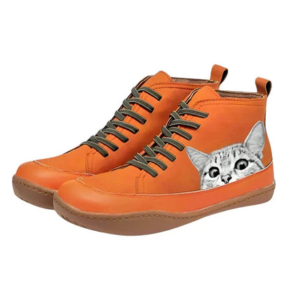 Rosie | Women's Cute Cat Print High-Top Lace-Up Ankle Boots