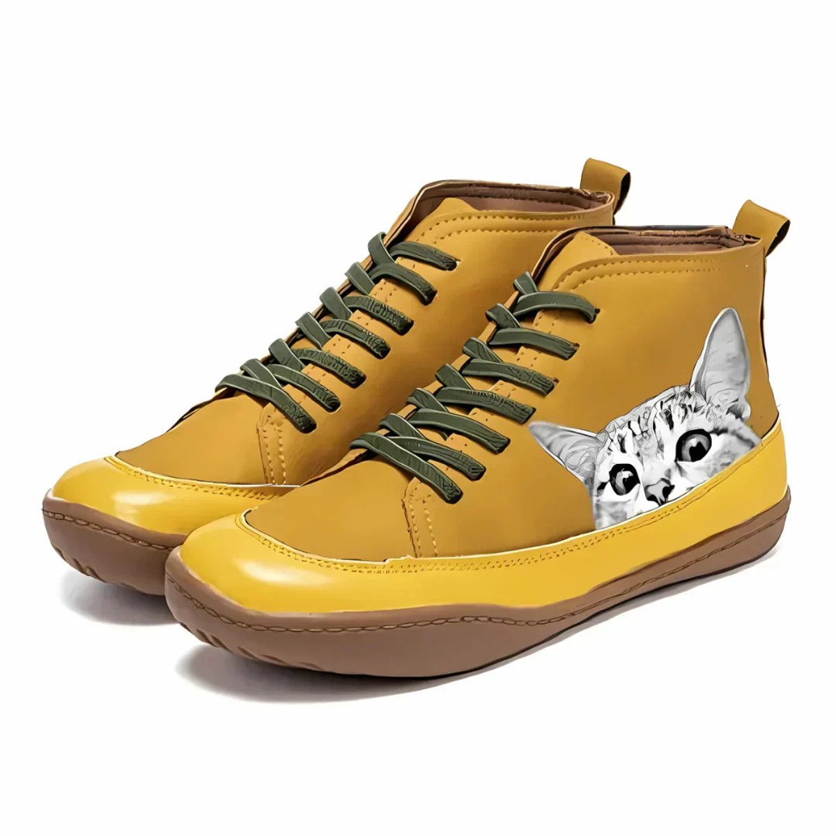 Rosie | Women's Cute Cat Print High-Top Lace-Up Ankle Boots