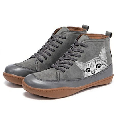 Rosie | Women's Cute Cat Print High-Top Lace-Up Ankle Boots