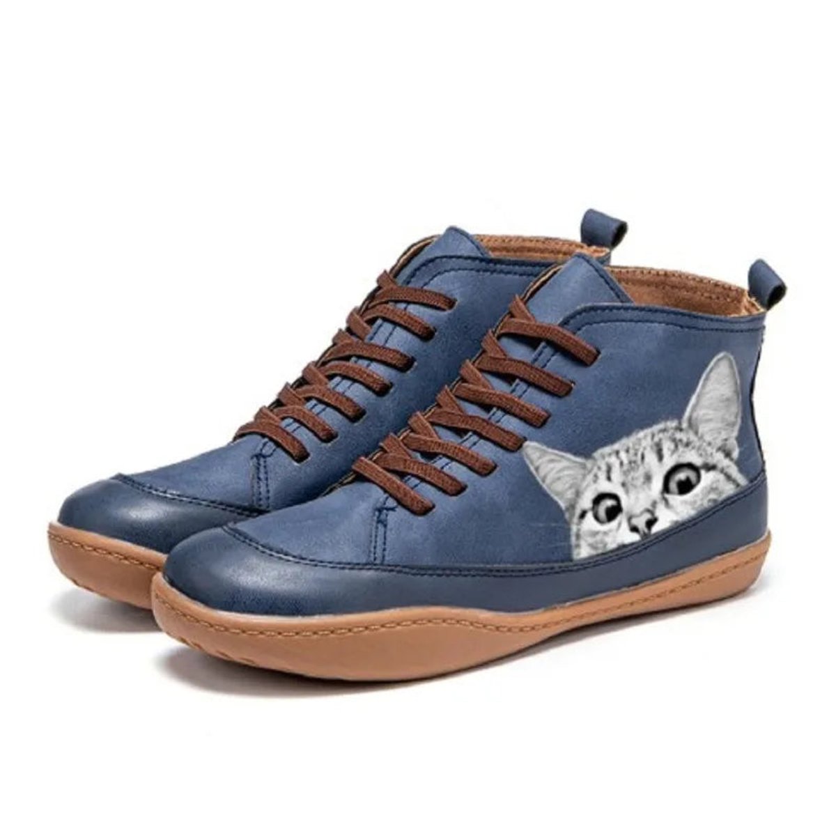 Rosie | Women's Cute Cat Print High-Top Lace-Up Ankle Boots