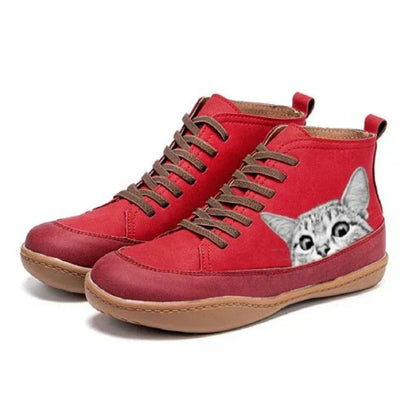 Rosie | Women's Cute Cat Print High-Top Lace-Up Ankle Boots
