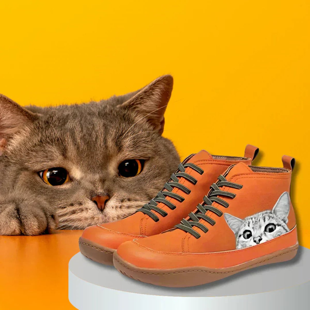 Rosie | Women's Cute Cat Print High-Top Lace-Up Ankle Boots