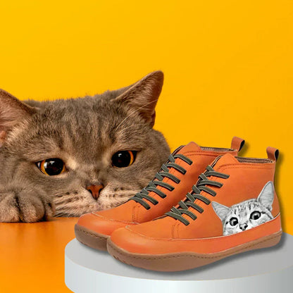 Rosie | Women's Cute Cat Print High-Top Lace-Up Ankle Boots