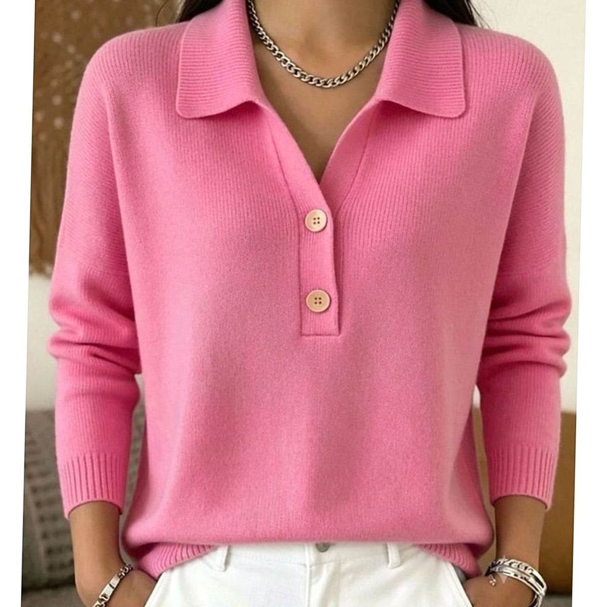 Wendy | Women's Collared Button-Front Knit Pullover Jumper for Winter