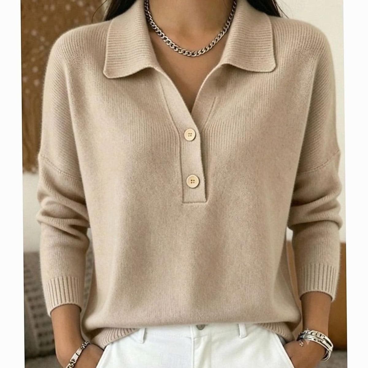 Wendy | Women's Collared Button-Front Knit Pullover Jumper for Winter