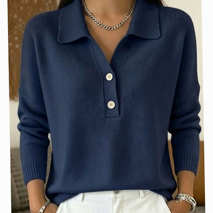 Wendy | Women's Collared Button-Front Knit Pullover Jumper for Winter