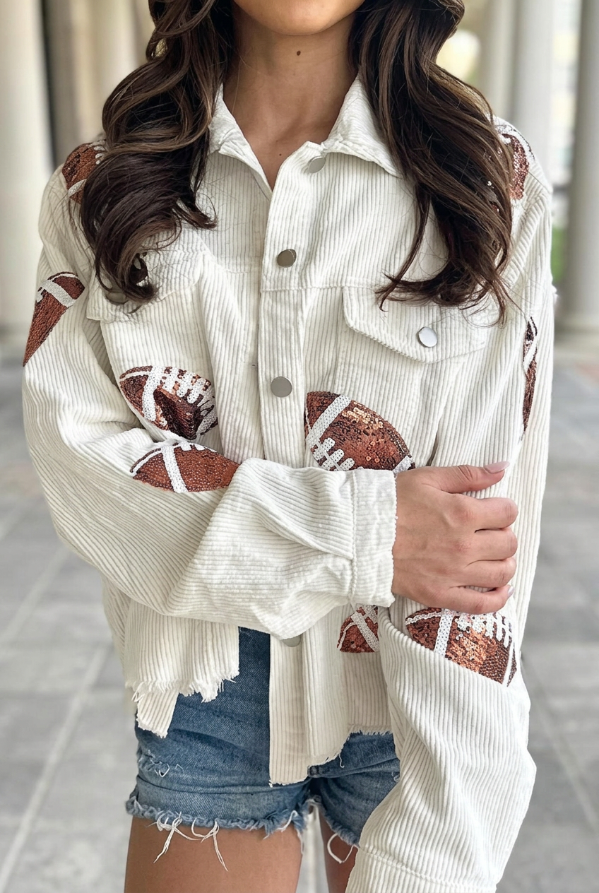 Hannah | Women's Sequin Football Detail Corduroy Jacket