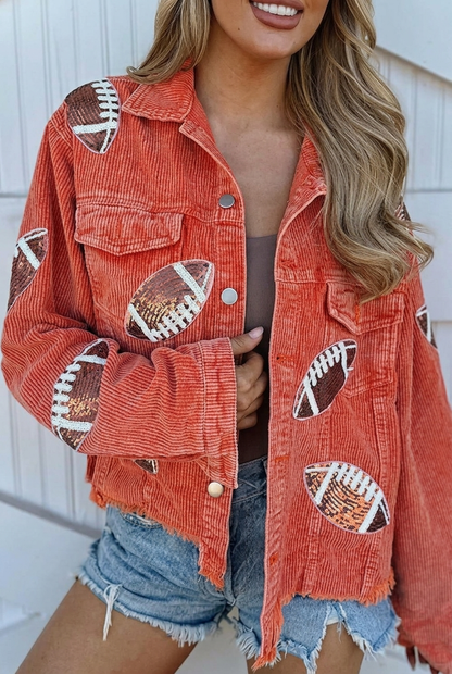 Hannah | Women's Sequin Football Detail Corduroy Jacket