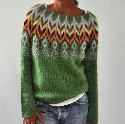 Alice | Women's Cosy Crew Neck Fair Isle Knit Jumper for Winter