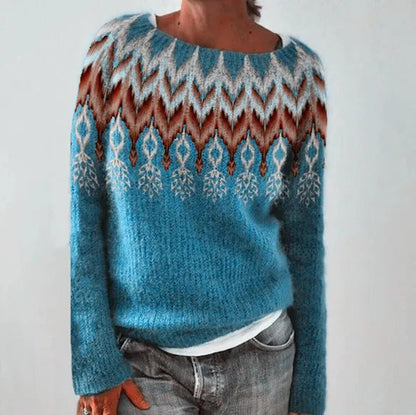 Alice | Women's Cosy Crew Neck Fair Isle Knit Jumper for Winter