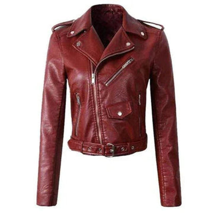 Rosie | Women's Cropped Faux Leather Moto Zip-Up Jacket
