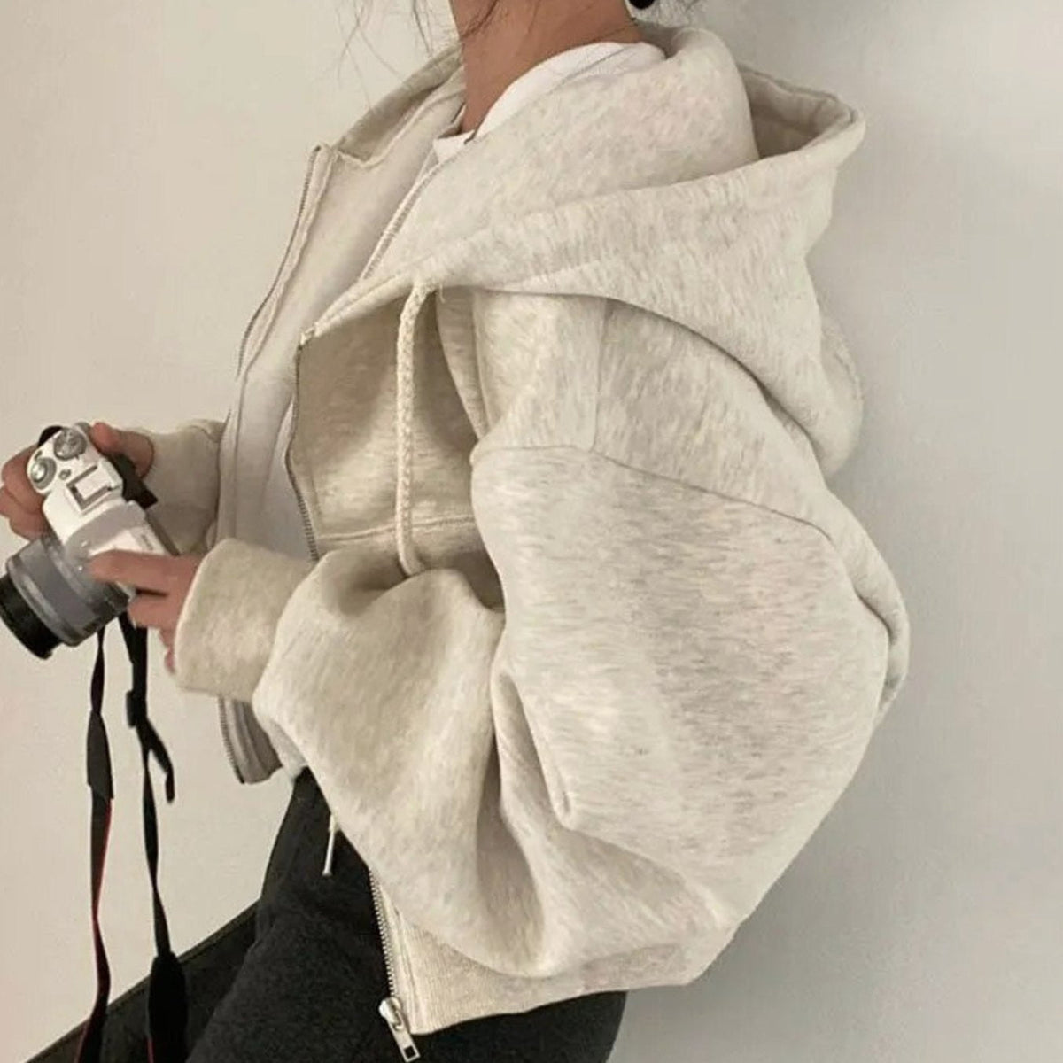 Maisie | Women's Oversized Cropped Fleece Zip-Up Hoodie with Drawstring