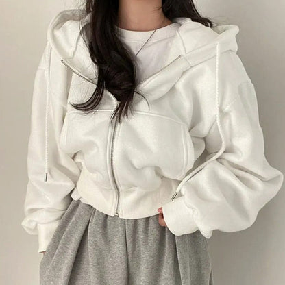 Maisie | Women's Oversized Cropped Fleece Zip-Up Hoodie with Drawstring