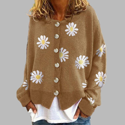 Amelia | Women's Daisy Floral Knit Button-Front Cardigan for Winter