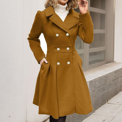 Amelia | Women's Elegant Double-Breasted Longline Flared Wool-Blend Coat for Winter