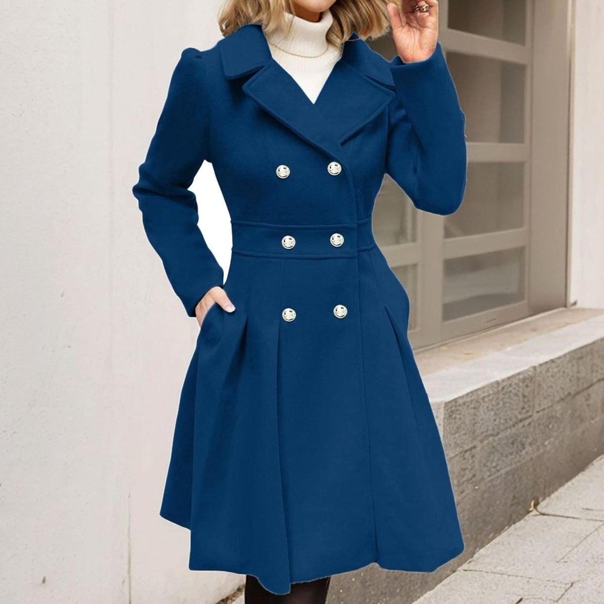 Amelia | Women's Elegant Double-Breasted Longline Flared Wool-Blend Coat for Winter