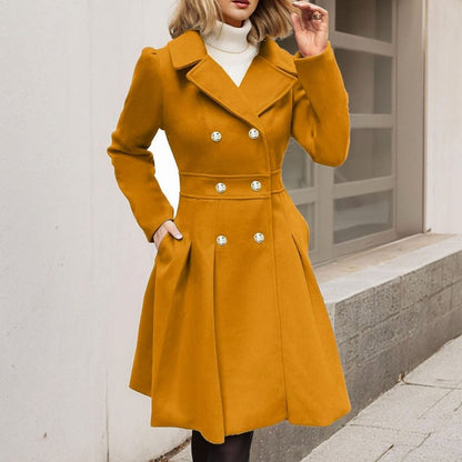 Amelia | Women's Elegant Double-Breasted Longline Flared Wool-Blend Coat for Winter