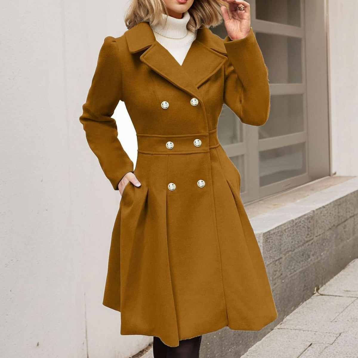 Amelia | Women's Elegant Double-Breasted Longline Flared Wool-Blend Coat for Winter