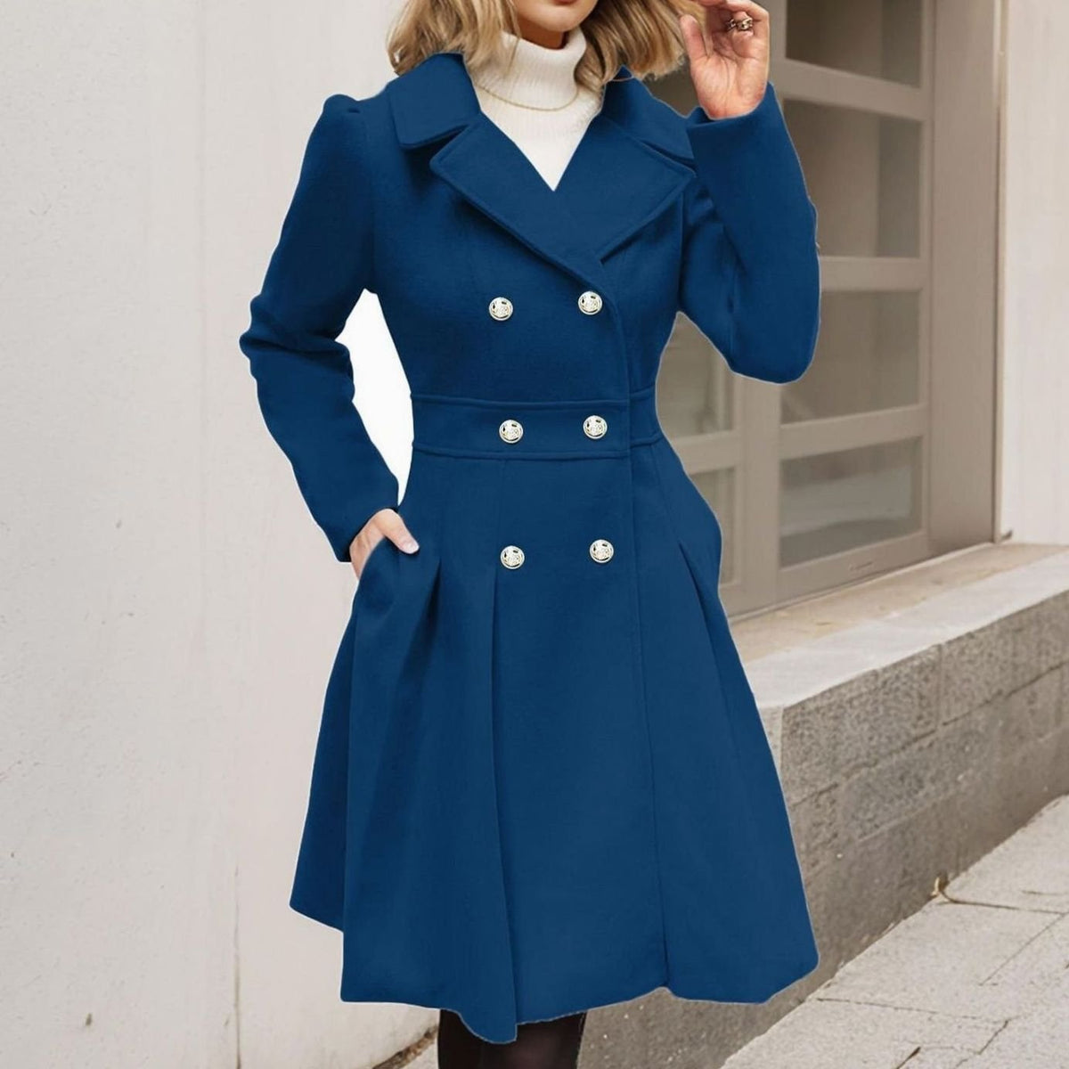 Amelia | Women's Elegant Double-Breasted Longline Flared Wool-Blend Coat for Winter