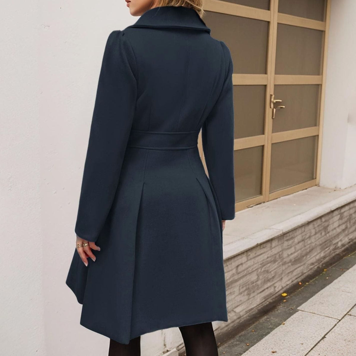 Amelia | Women's Elegant Double-Breasted Longline Flared Wool-Blend Coat for Winter