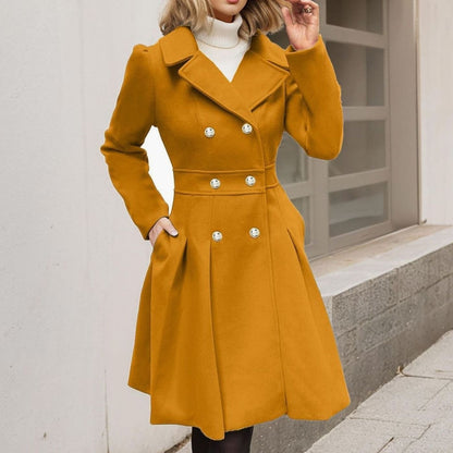 Amelia | Women's Elegant Double-Breasted Longline Flared Wool-Blend Coat for Winter