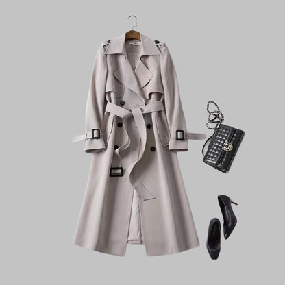 Una | Women's Elegant Knee-Length Double-Breasted Trench Coat