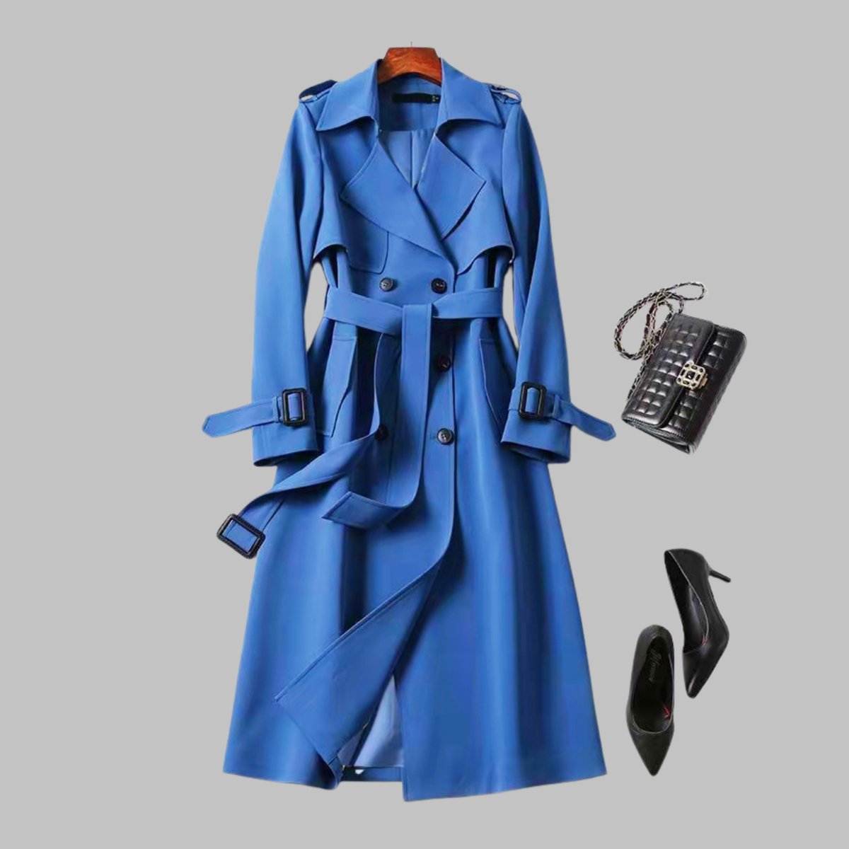 Una | Women's Elegant Knee-Length Double-Breasted Trench Coat