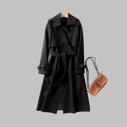 Una | Women's Elegant Knee-Length Double-Breasted Trench Coat