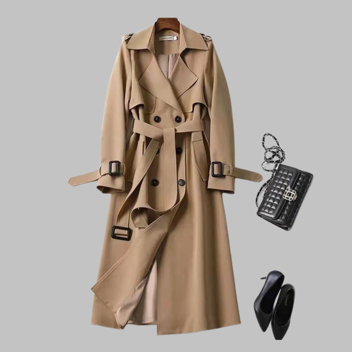 Una | Women's Elegant Knee-Length Double-Breasted Trench Coat