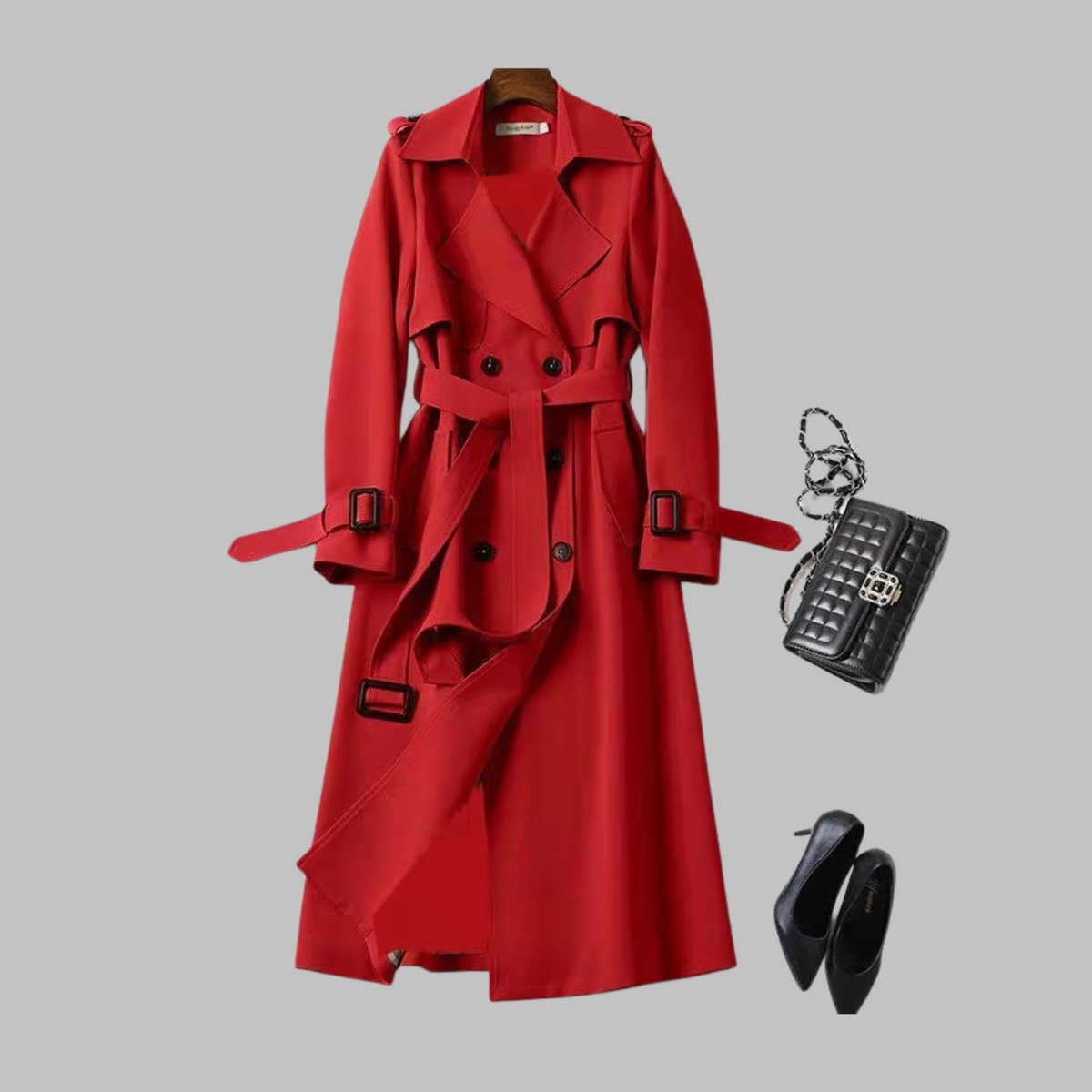 Una | Women's Elegant Knee-Length Double-Breasted Trench Coat