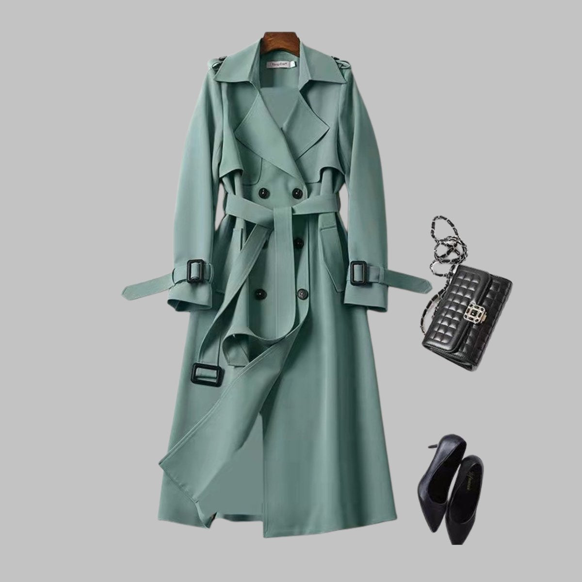 Una | Women's Elegant Knee-Length Double-Breasted Trench Coat
