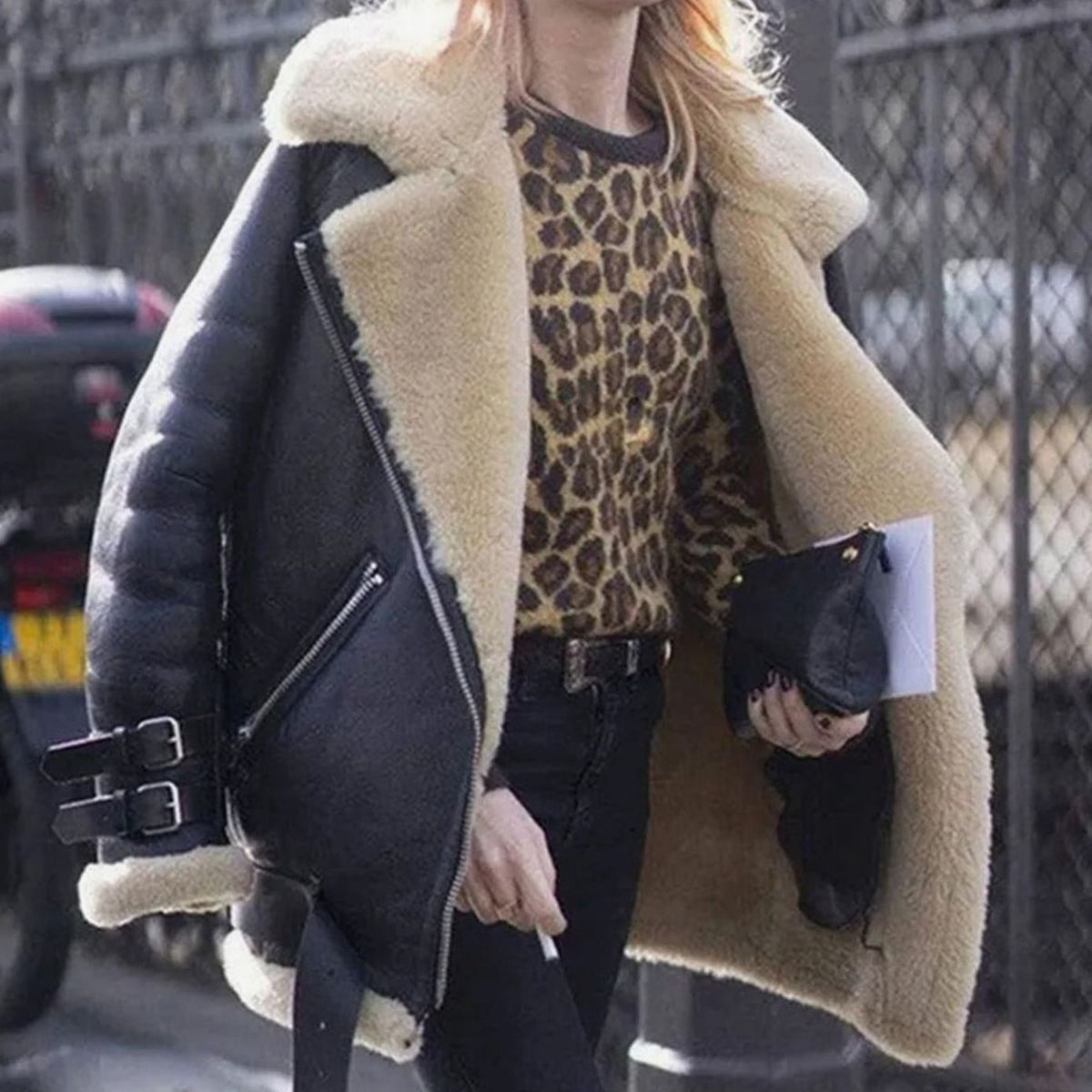 Gemma | Women's Faux Fur-Lined Shearling Moto Jacket