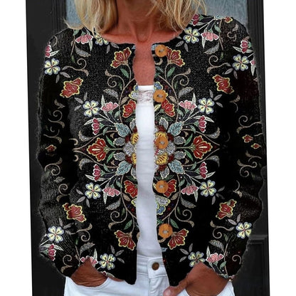 Layla | Women's Floral Button-Front Long-Sleeve Knit Cardigan for Winter