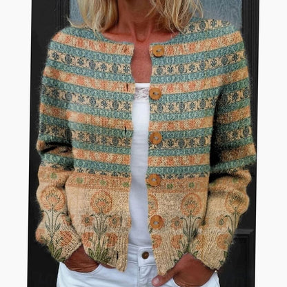 Layla | Women's Floral Button-Front Long-Sleeve Knit Cardigan for Winter