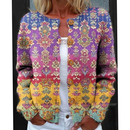 Layla | Women's Floral Button-Front Long-Sleeve Knit Cardigan for Winter