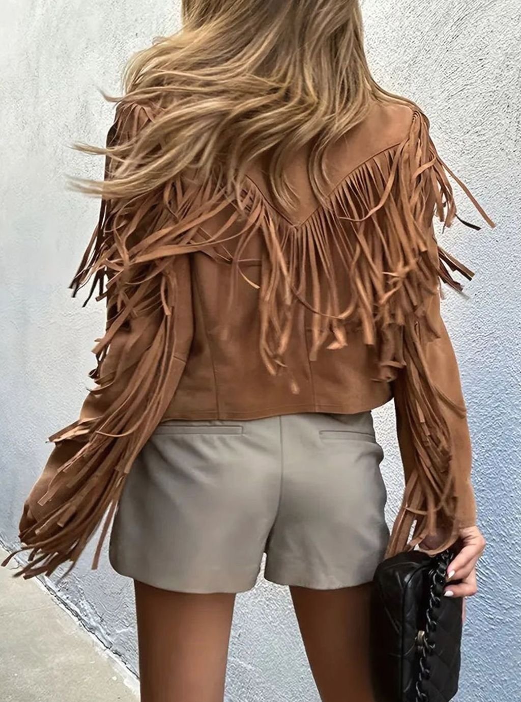 Thea | Women's Boho Suede-Look Fringed Cropped Jacket