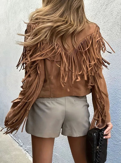 Thea | Women's Boho Suede-Look Fringed Cropped Jacket