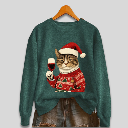 Orla | Women's Festive Christmas Sweatshirt Featuring a Funny Cat and Santa Claus